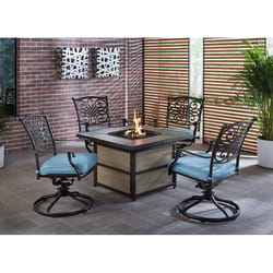 Hanover Traditions 5 pc Bronze Aluminum Traditional Fire Pit Set Blue