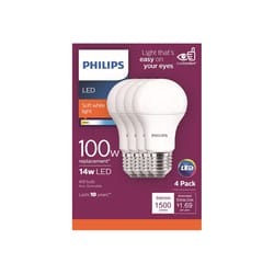 Philips A19 E26 (Medium) LED Bulb Soft White 100 W 4 pk