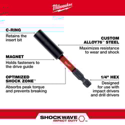 Milwaukee Shockwave Hex 1/4 in. X 6 in. L Screwdriver Bit Holder Steel 1 pc