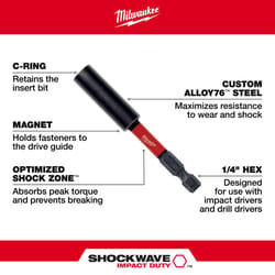 Milwaukee Shockwave Hex 1/4 in. X 6 in. L Screwdriver Bit Holder Steel 1 pc