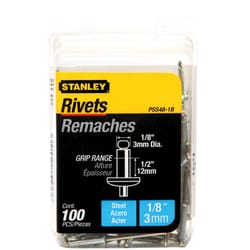 Stanley 1/8 in. D X 1/2 in. Steel Blind Rivets Silver 100 pk