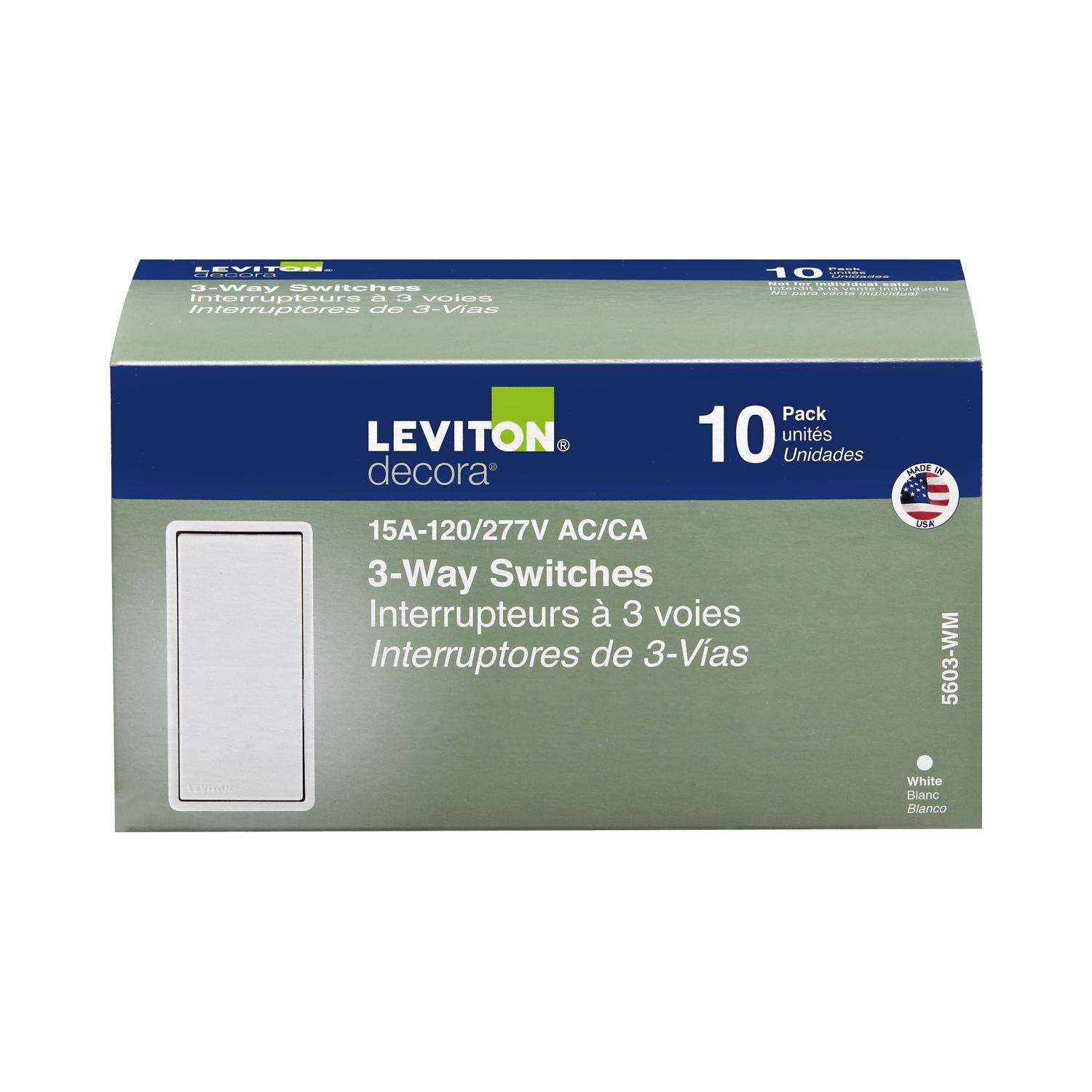 Decora 15 Amp 3-Way Specialty Light Switch, White (10-Pack)
