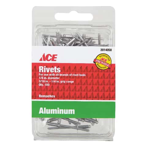 Ace 1/8 in. D X 3/16 in. Aluminum Rivets Silver 100 pk - Ace Hardware