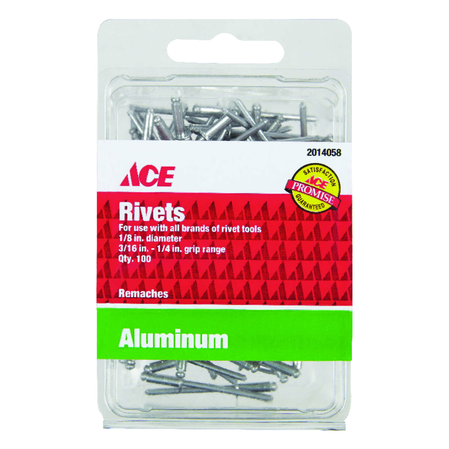 Lot Of 100 Ace Hardware Aluminum Rivets 1/16"-1/8" Grip Range 1/8" D 2013951 