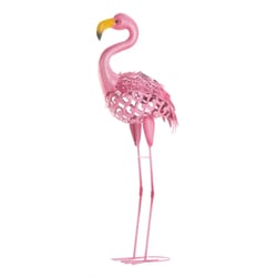 Zingz & Thingz Pink Iron 32 in. H X 12 in. L X 5 in. W Standing Tall Flamingo Statue