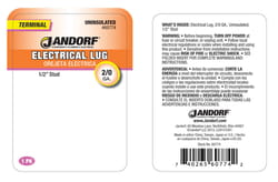 Jandorf 2/0 Ga. Uninsulated Wire Electrical Lug Copper 1 pk