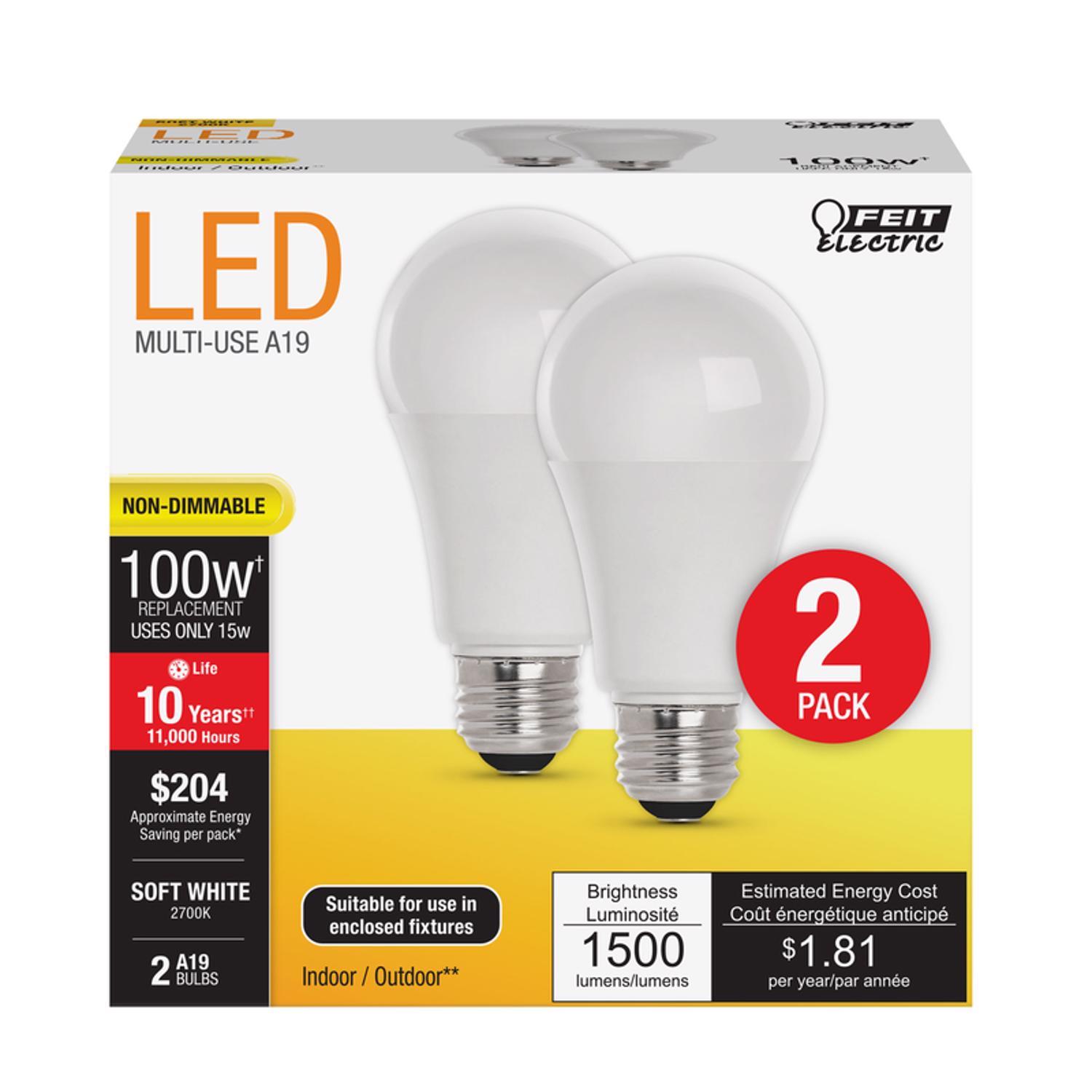 A160082710KLED2 Feit Electric A19 E26 (Medium) LED Bulb Soft White sku A160082710KLED2