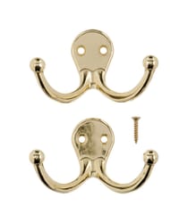 Ace 1-3/4 in. L Bright Brass Bright Brass Brass Small Double Garment Hook 2 pk