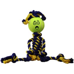 Petsport Twisted Chews Blue/Yellow Cotton Braided Rasta Man Rope with Tennis Ball Dog Toy 1 pc