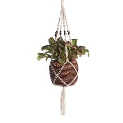 Primitive Planters White Cotton 42 in. H Brown Beaded Plant Hanger 1 pk