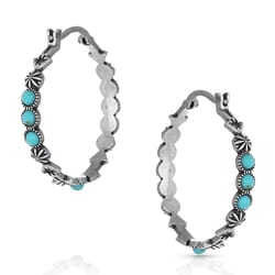 Montana Silversmiths Women's Round N Round Hoop Hoop Silver/Turquoise Earrings Brass Water Resistant