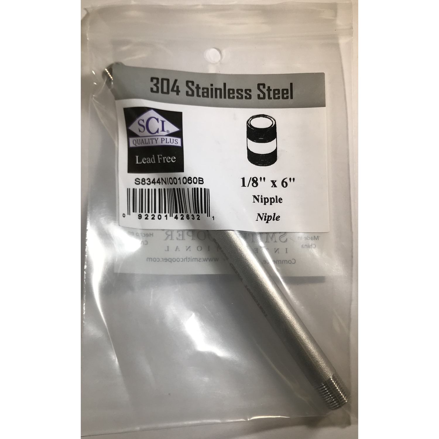 Smith-Cooper 1/8 in. MPT Stainless Steel 6 in. L Nipple - Ace Hardware