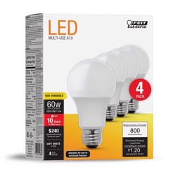 Feit A19 E26 (Medium) LED Bulb Soft White 60 Watt Equivalence 4 pk