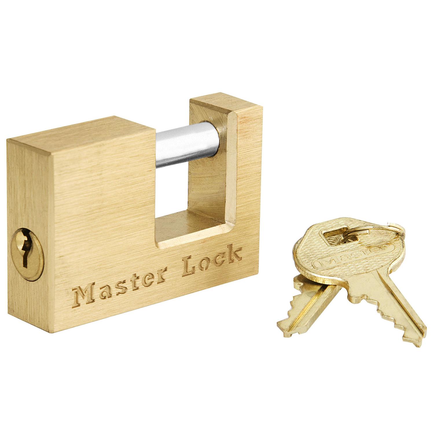 master lock 1.06 in. h x 3.14 in. w x 6.76 in. l brass pin tumbler shrouded padlock