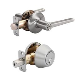 Ace Flat Satin Nickel Entry Lever and Deadbolt Set KW1 1-3/4 in.