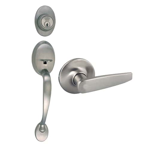 Design House Delavan Satin Nickel Entry Lock and Single Cylinder Deadbolt  1-3/4 in.