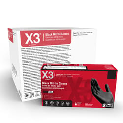 X3 Nitrile Disposable Gloves X-Large Black Powder Free 100 pk