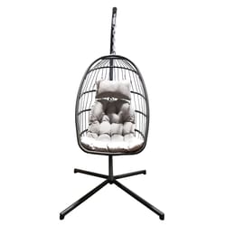 Nicole Miller Patio Black Steel Frame Egg Chair Gray