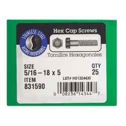 HILLMAN 5/16-18 in. D X 5 in. L Stainless Steel Hex Head Cap Screw 25 pk