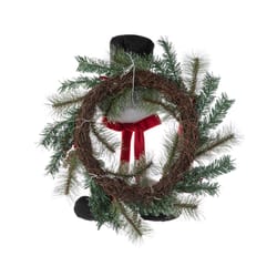 Glitzhome LED Christmas Flocked Pine Berry Wreath with Fabric Snowman Ornament Sets 24 in. Hanging D