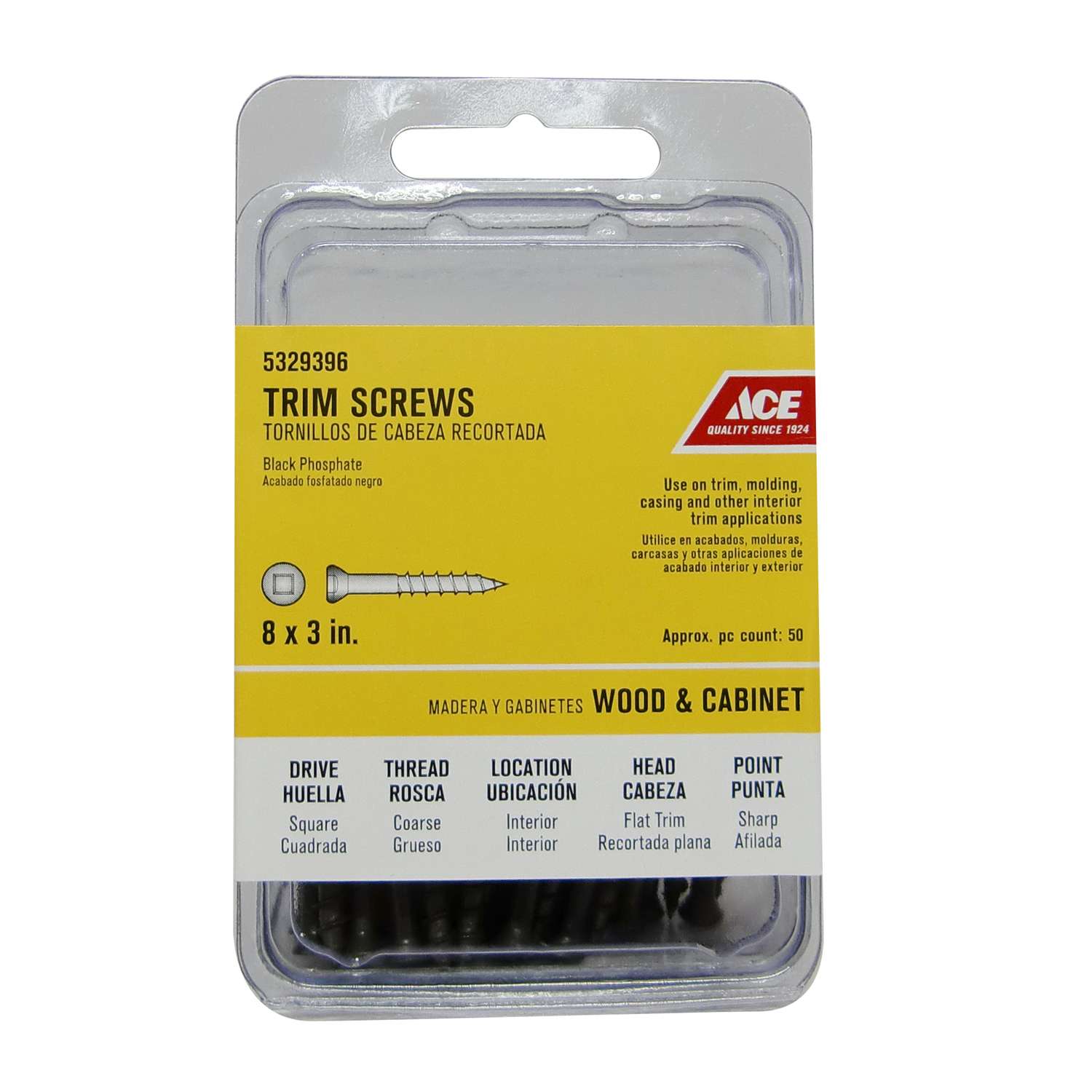 Ace No. 8 x 3 in. L Square Black Phosphate Trim Screws 50 pk Ace Hardware