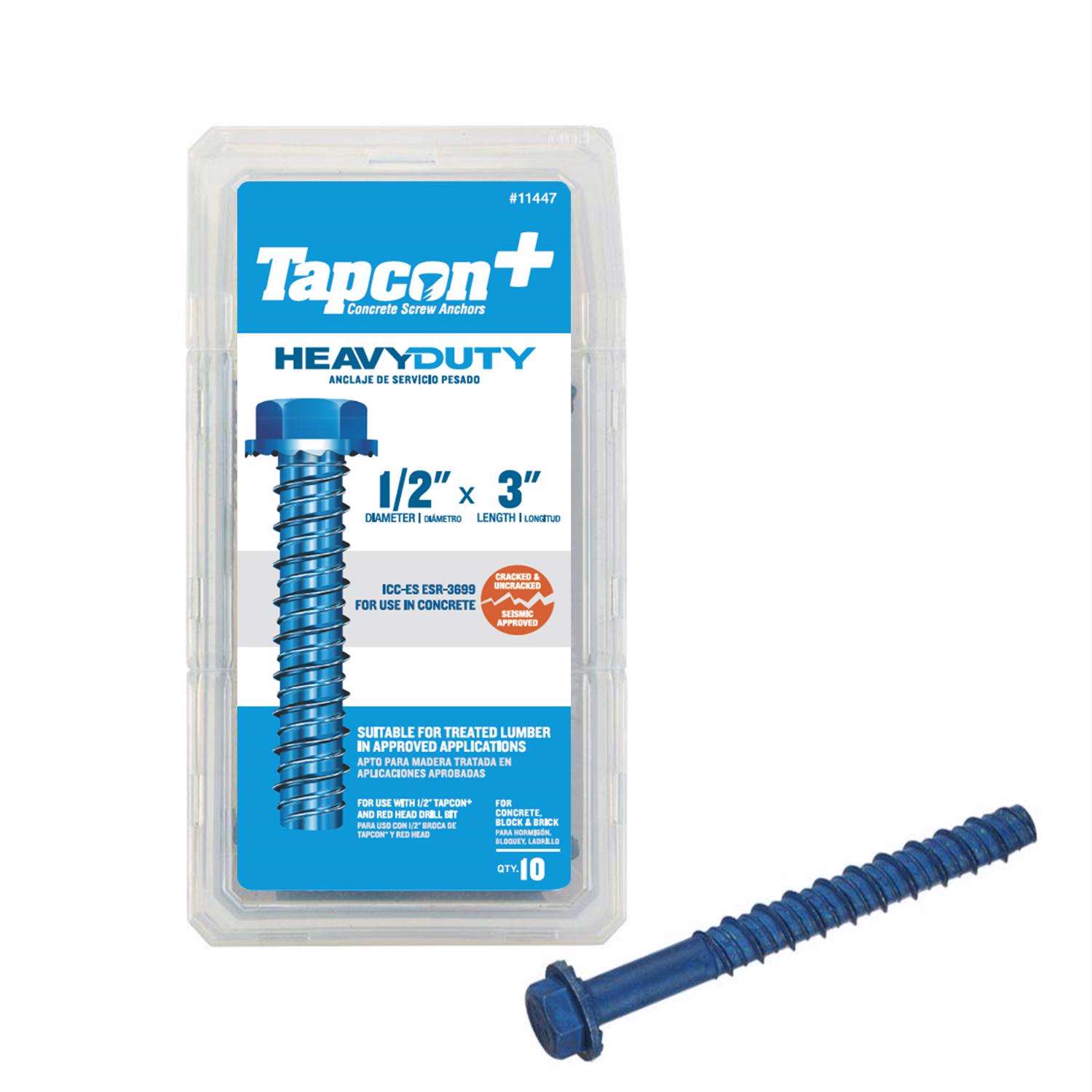 Tapcon 1/2 in. X 3 in. L Hex Drive Hex Washer Head Concrete Screws 10