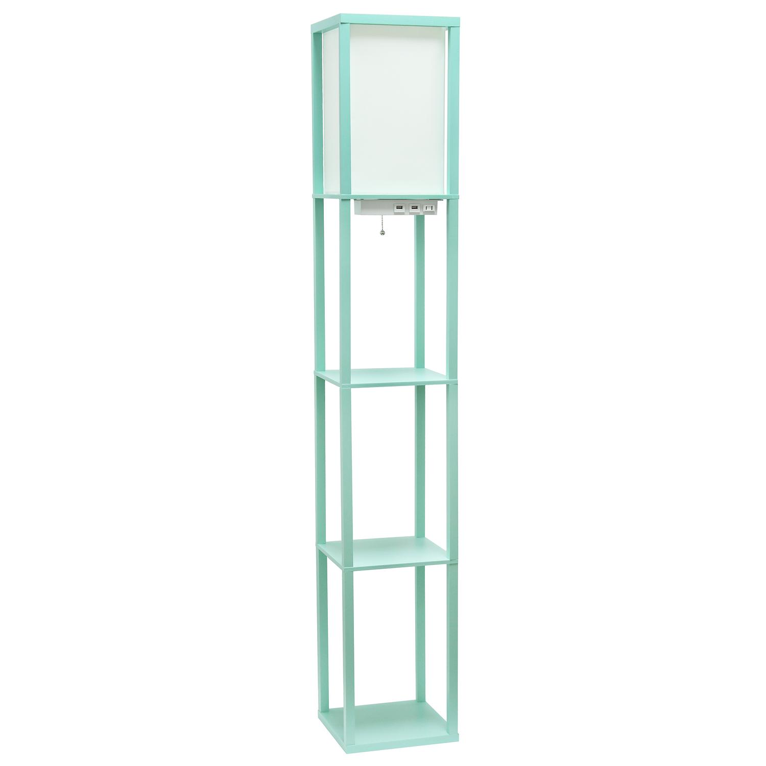 Simple Designs 62.5 in. Aqua Floor Lamp with USB Port