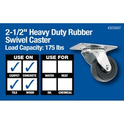 Softtouch 2.5 in. D Swivel Rubber Caster 175 lb 1 pk