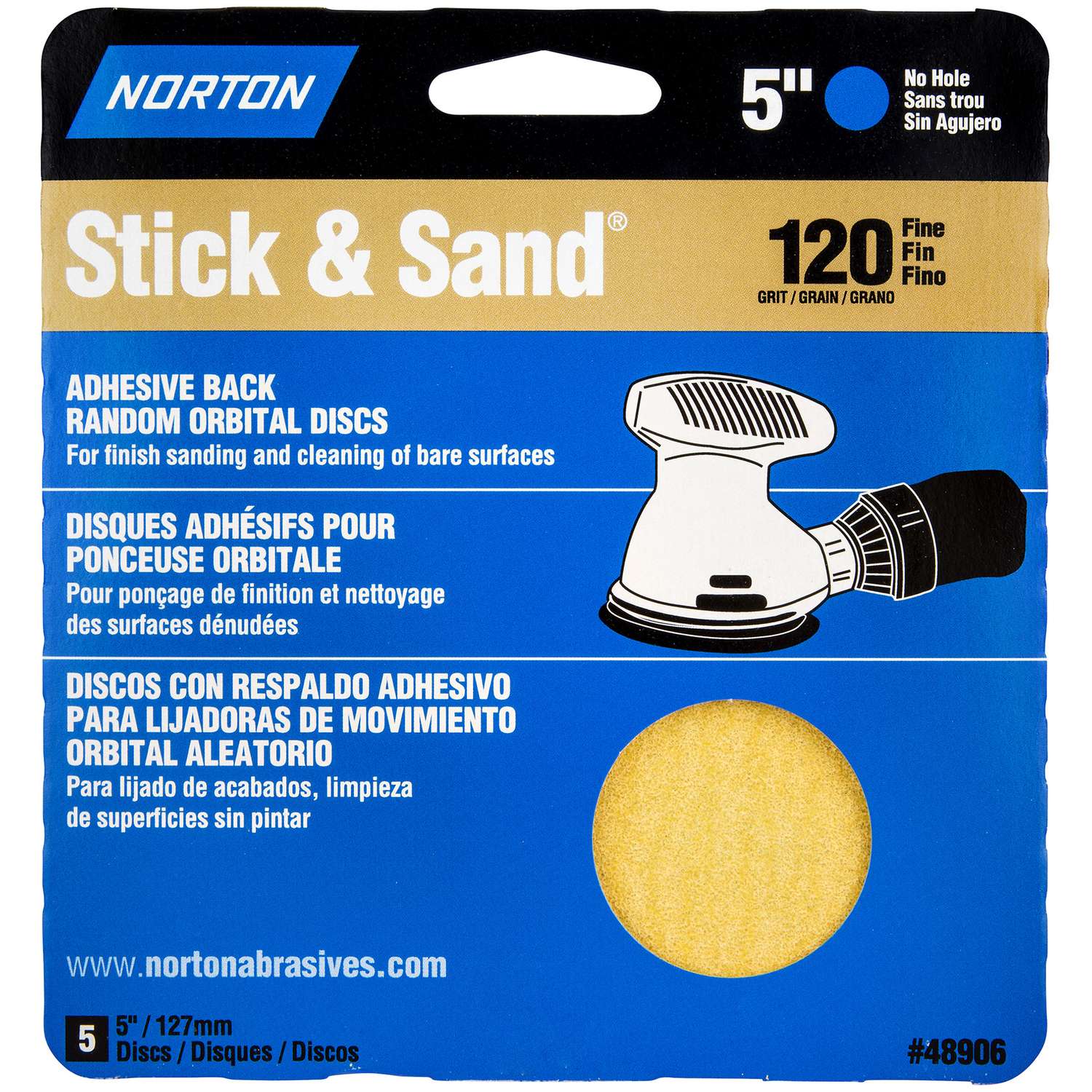 Norton Stick & Sand 5 in. Aluminum Oxide Adhesive A290 Sanding Disc 120  Grit Medium 5 pk