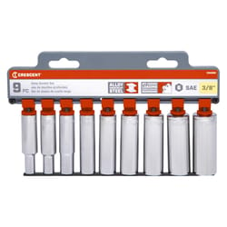 Crescent Assorted Sizes X 3/8 in. drive SAE 6 Point Deep Well Socket Set 9 pc