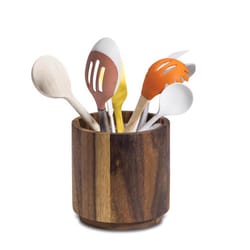 Kalmar Home Brown Acacia Wood Rotating Lazy Susan Utensil Holder