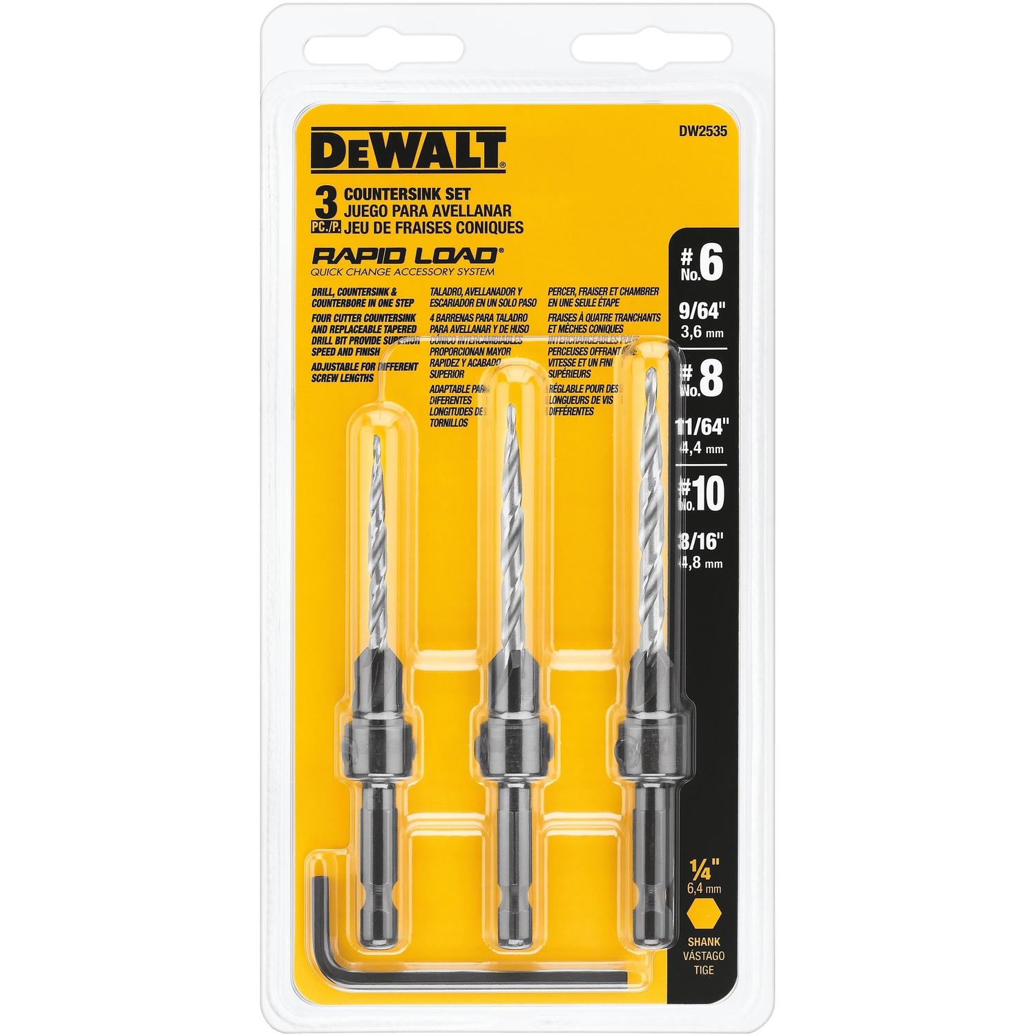 Photos - Bits / Sockets DeWALT Rapid Load #6, #8 and #10 Steel Countersink Set 3 pc DW2535 