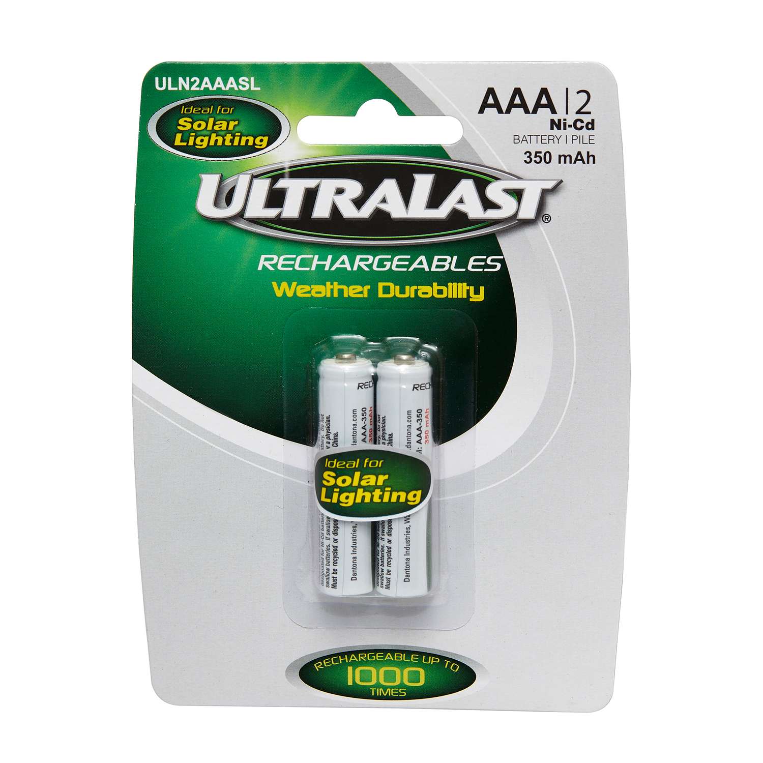 Ultralast NiCad AAA 1.2 volt Solar Rechargeable Battery ULN2AAASL 2 pk
