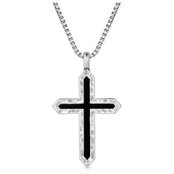 Montana Silversmiths Men's Deep Faith Cross Black/Silver Necklace