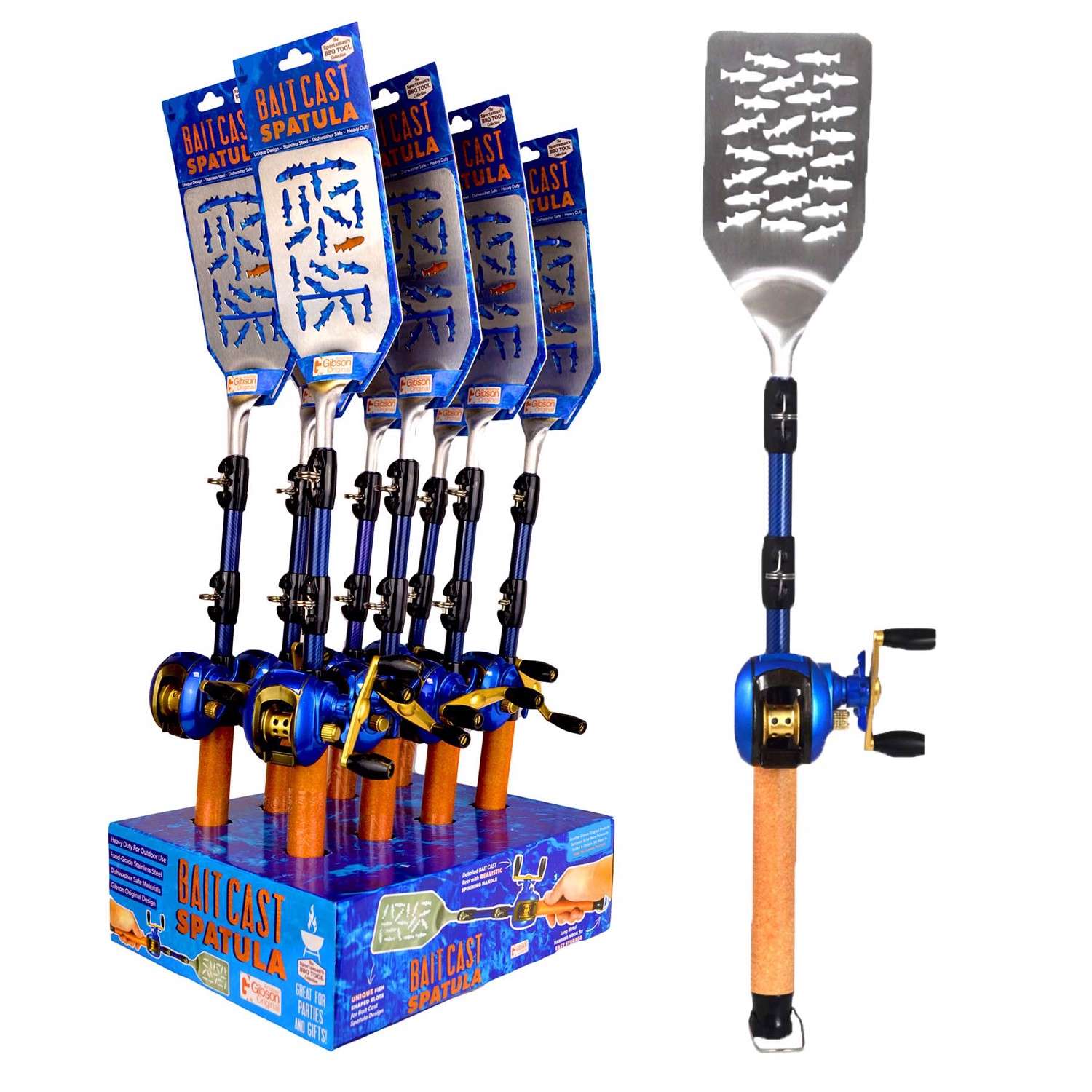 Bait Cast Fishing Pole BBQ Spatula Stainless Steel Multicolored Grill