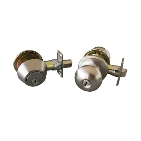 Design House Canton Satin Nickel Entry Knob and Single Cylinder Deadbolt ANSI grade 3 1-3/4 in.