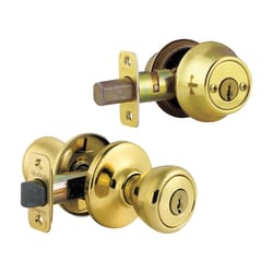 Kwikset Tylo Polished Brass Entry Lock and Double Cylinder Deadbolt 1-3/4 in.
