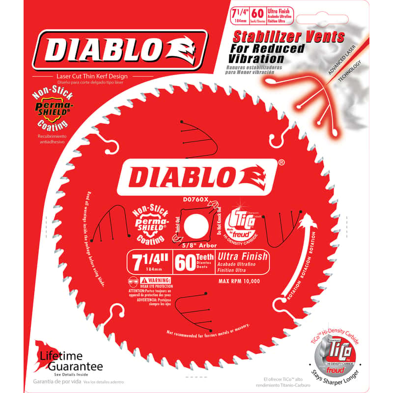 Diablo 7-1/4 in. D X 5/8 in. TiCo Hi-Density Carbide Circular Saw Blade 60  teeth pk Ace Hardware
