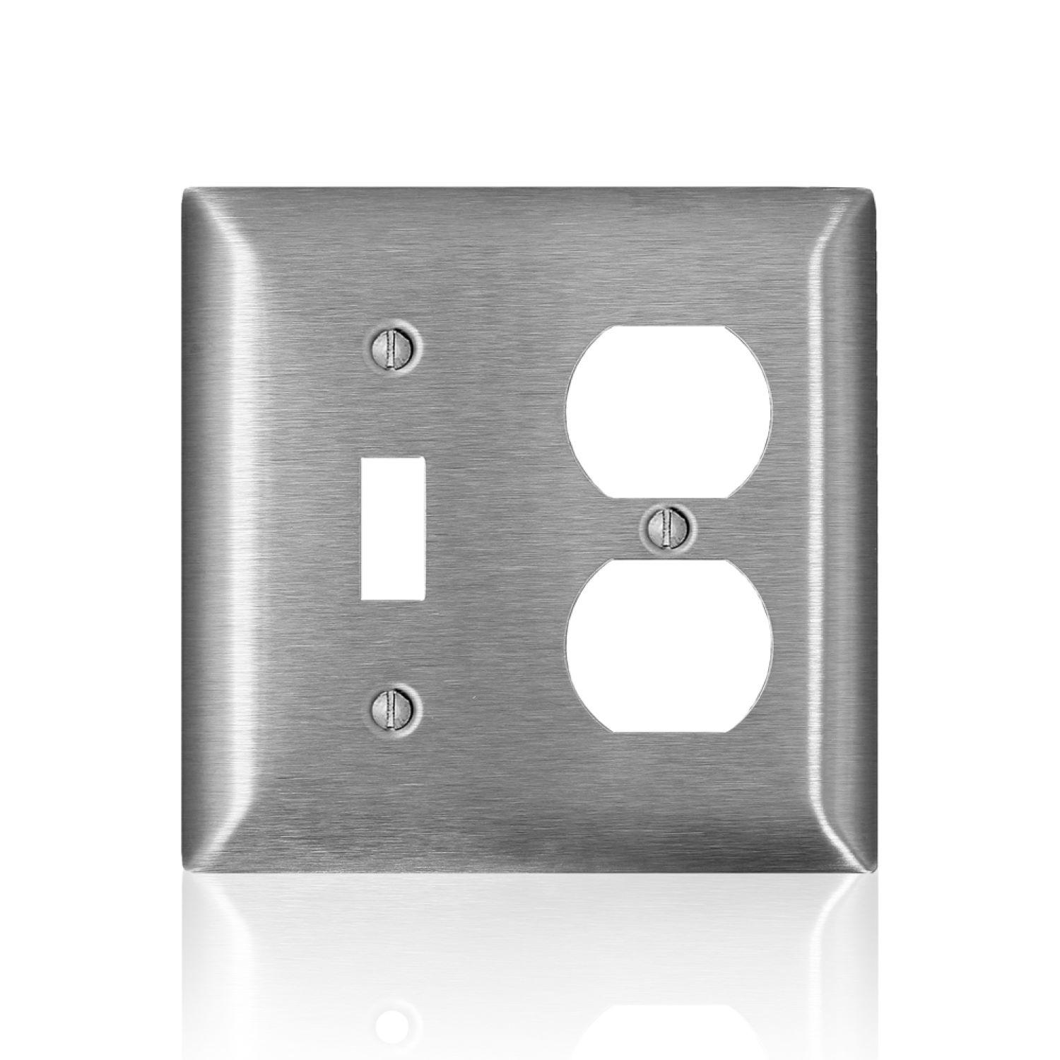 Leviton C-Series Satin Silver 2 gang Stainless Steel Duplex/Toggle Wall Plate 1 pk - 0SL18-000 - Electrical Switches  sku 0SL18-000