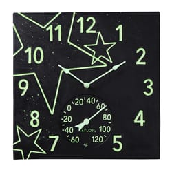 Taylor Clock/Thermometer Resin Black 14 in.