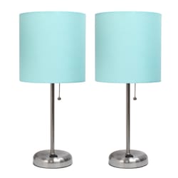 Simple Designs 19.5 in. Brushed Steel Aqua Table Lamp with Charging Outlet