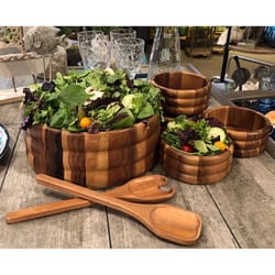 Kalmar Home Natural Acacia Wood Salad Bowl with Servers 7 pc