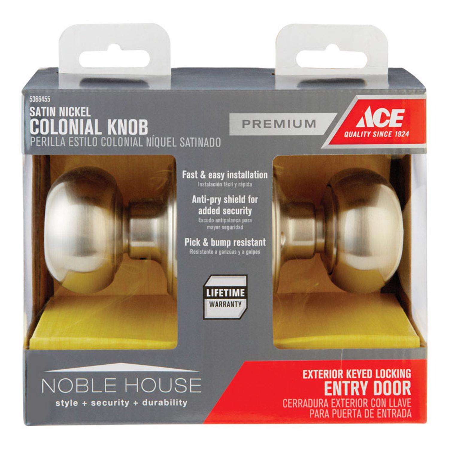 Ace Colonial Satin Nickel Entry Handleset ANSI Grade 2 1-3/4 in. Ace Colonial Satin Nickel Entry Handleset ANSI Grade 2 1-3/4 in.