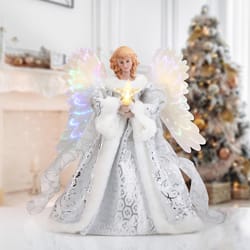 Mr. Christmas LED White Animated Fiber Optic Angel Tree Topper 12 in.