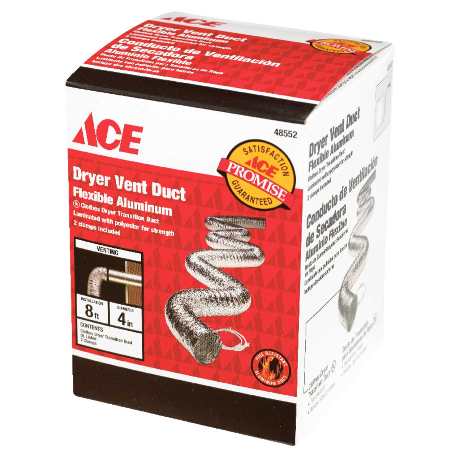 Ace 96 in. L x 4 in. Dia. Silver/White Aluminum Dryer Vent