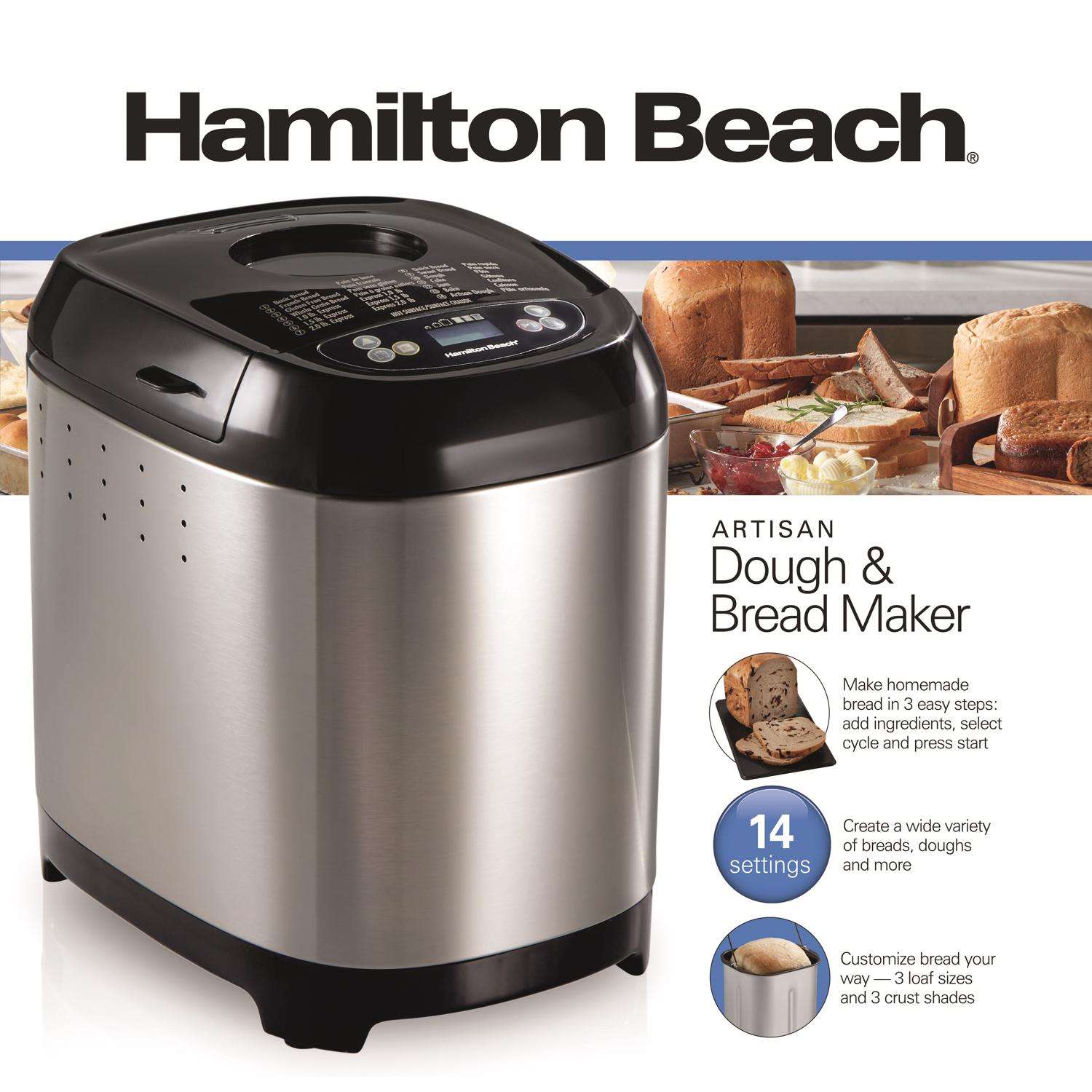 Hamilton Beach Brushed Silver Stainless Steel 2 lb Artisan Bread and