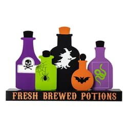 Glitzhome 9 in. Wooden Poison Bottles Fresh Brewed Potions Halloween Decor