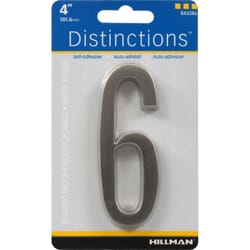 HILLMAN Distinctions 4 in. Silver Zinc Die-Cast Self-Adhesive Number 6 1 pc