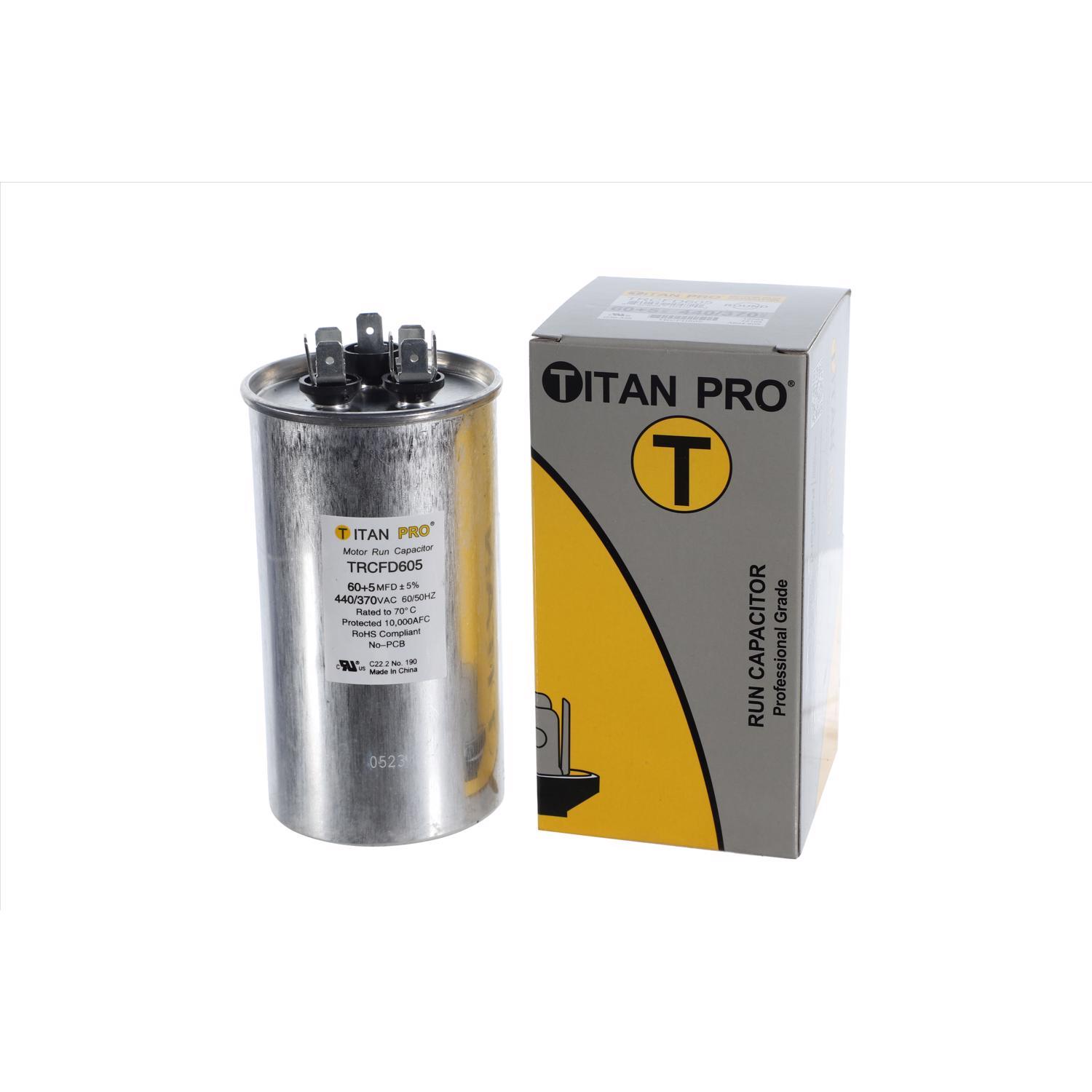 Titan Pro 60+5 MFD 440 V Round Run Capacitor Mfr# TRCFD605