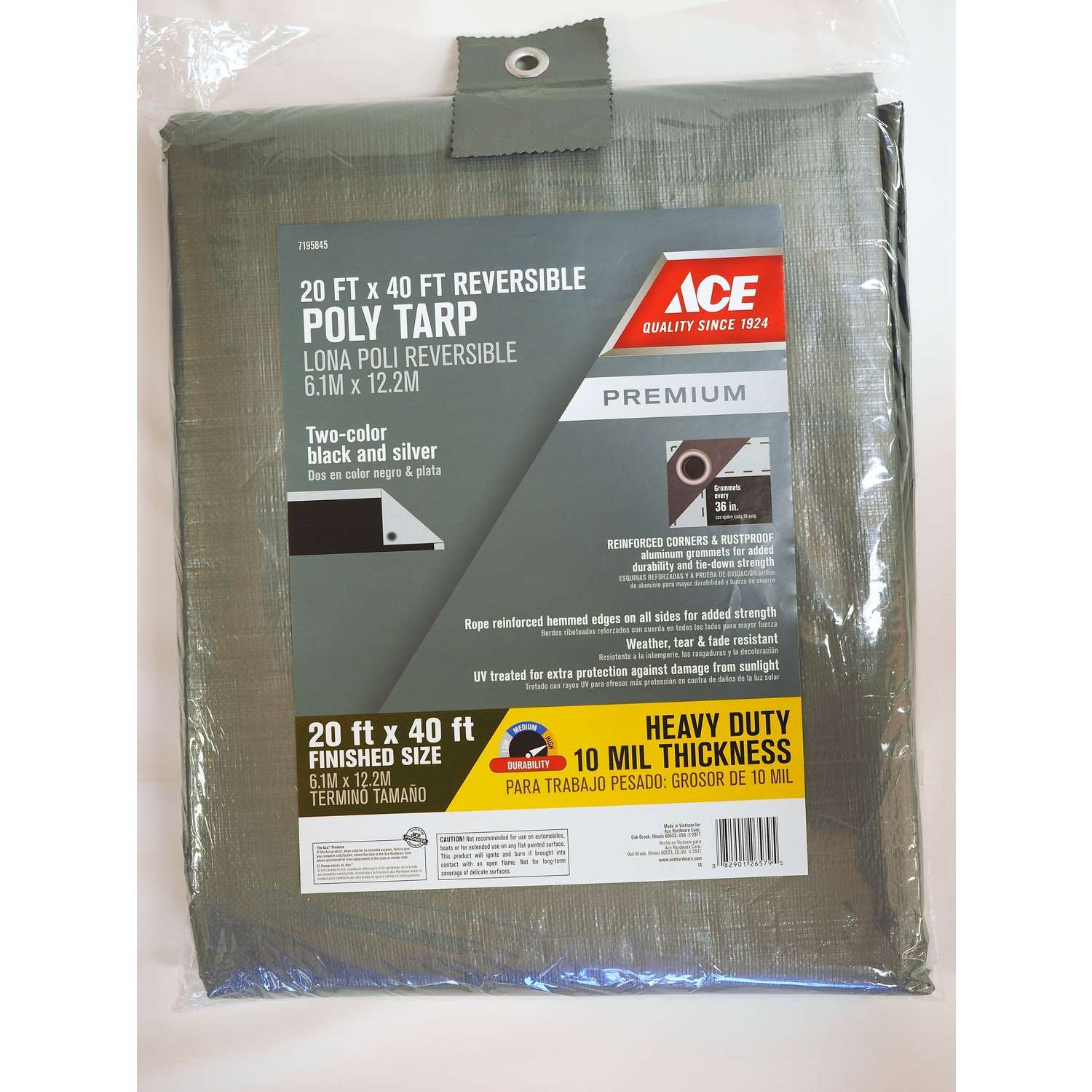 Ace 20 ft. W X 40 ft. L Heavy Duty Polyethylene Tarp Black/Silver Ace
